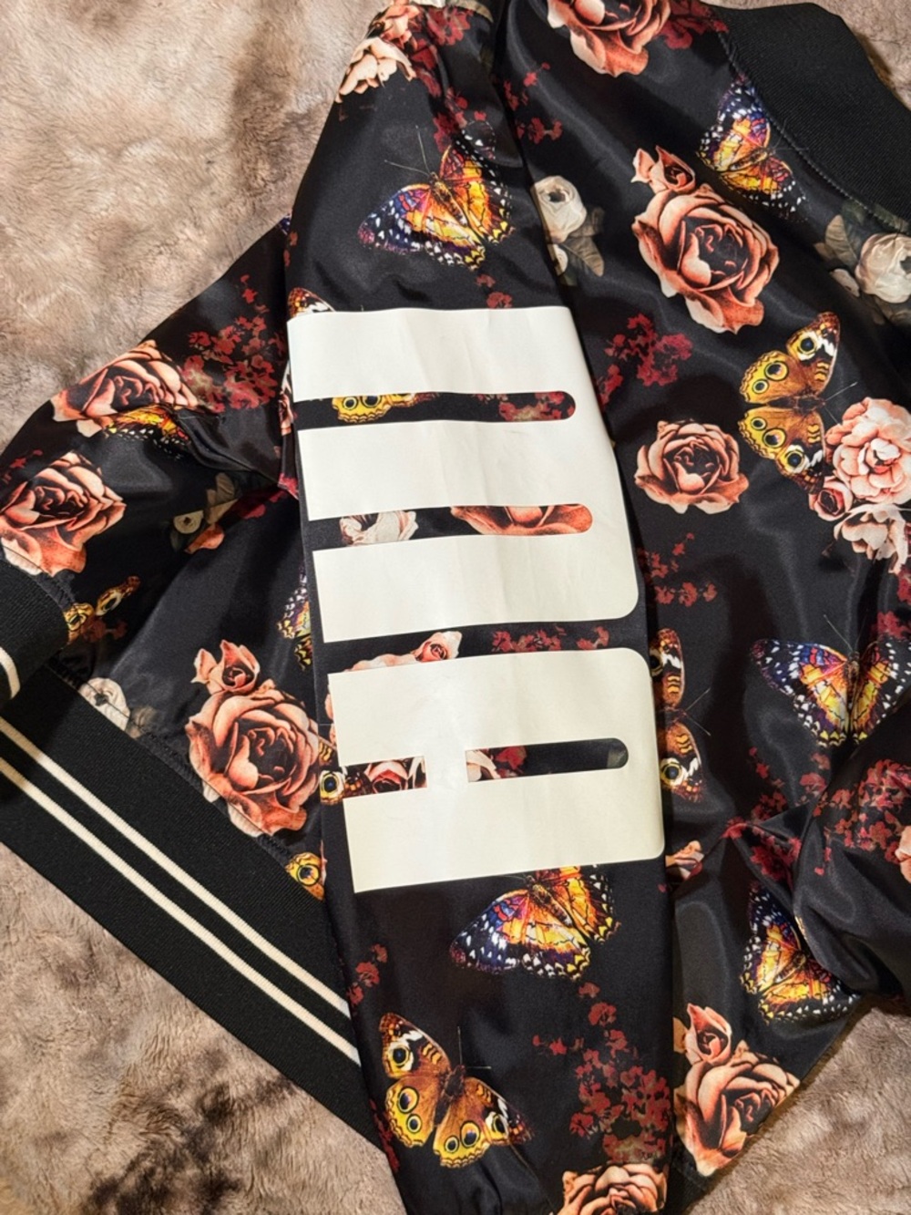 Puma Black Bomber Jacket with Coral Rose Print - Picture 4 of 7